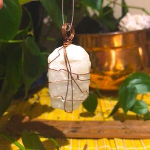 White Quartz Large Rose Gold Wire Wrapped Pendant for Chain Witchy Vibes Crystal